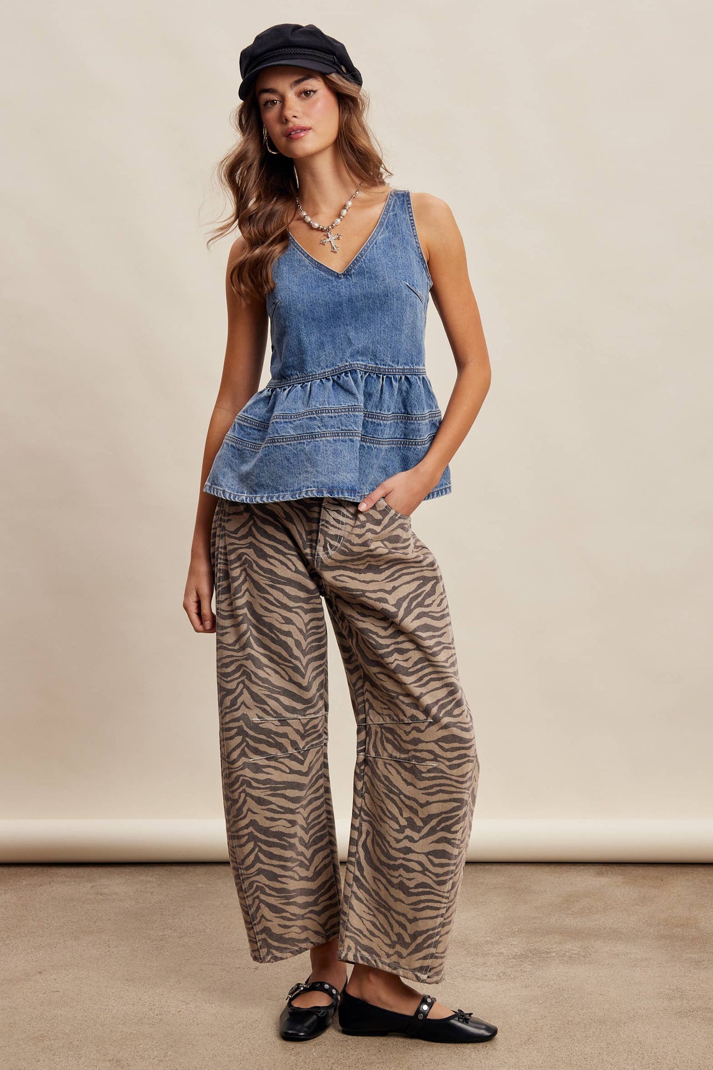 Denim Peplum Tank Top