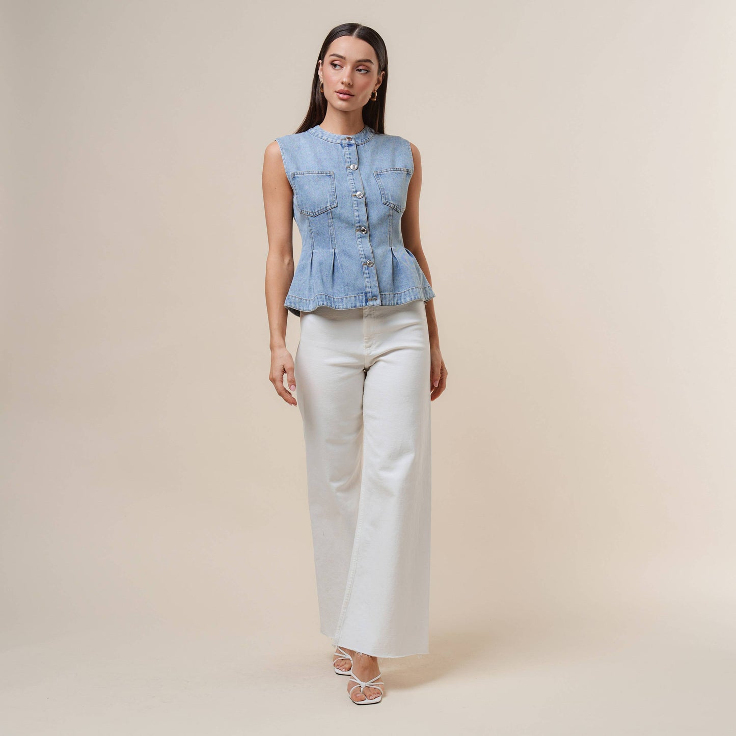 Denim peplum vest
