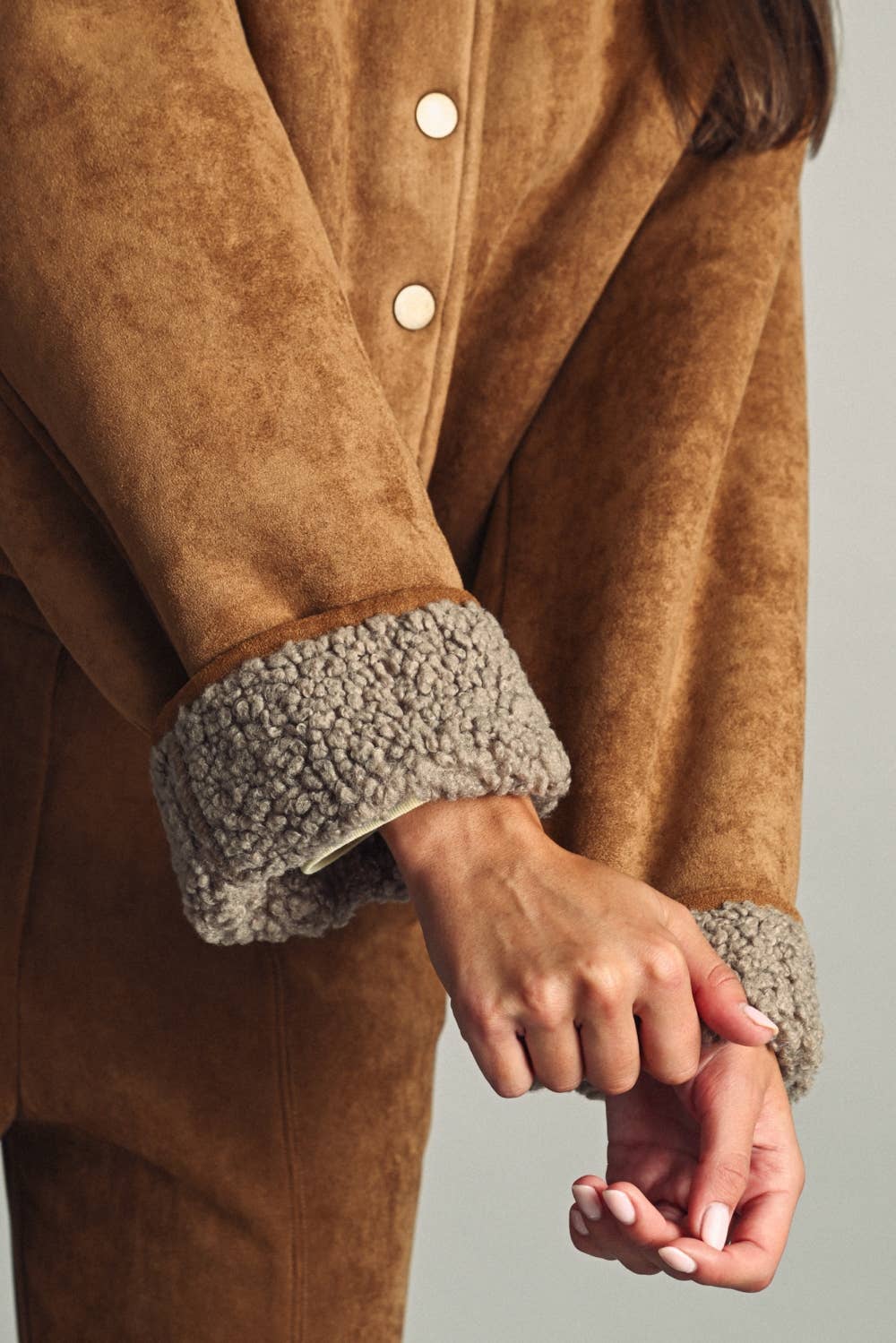 SUEDE SHERPA LINED BOMBER JACKET