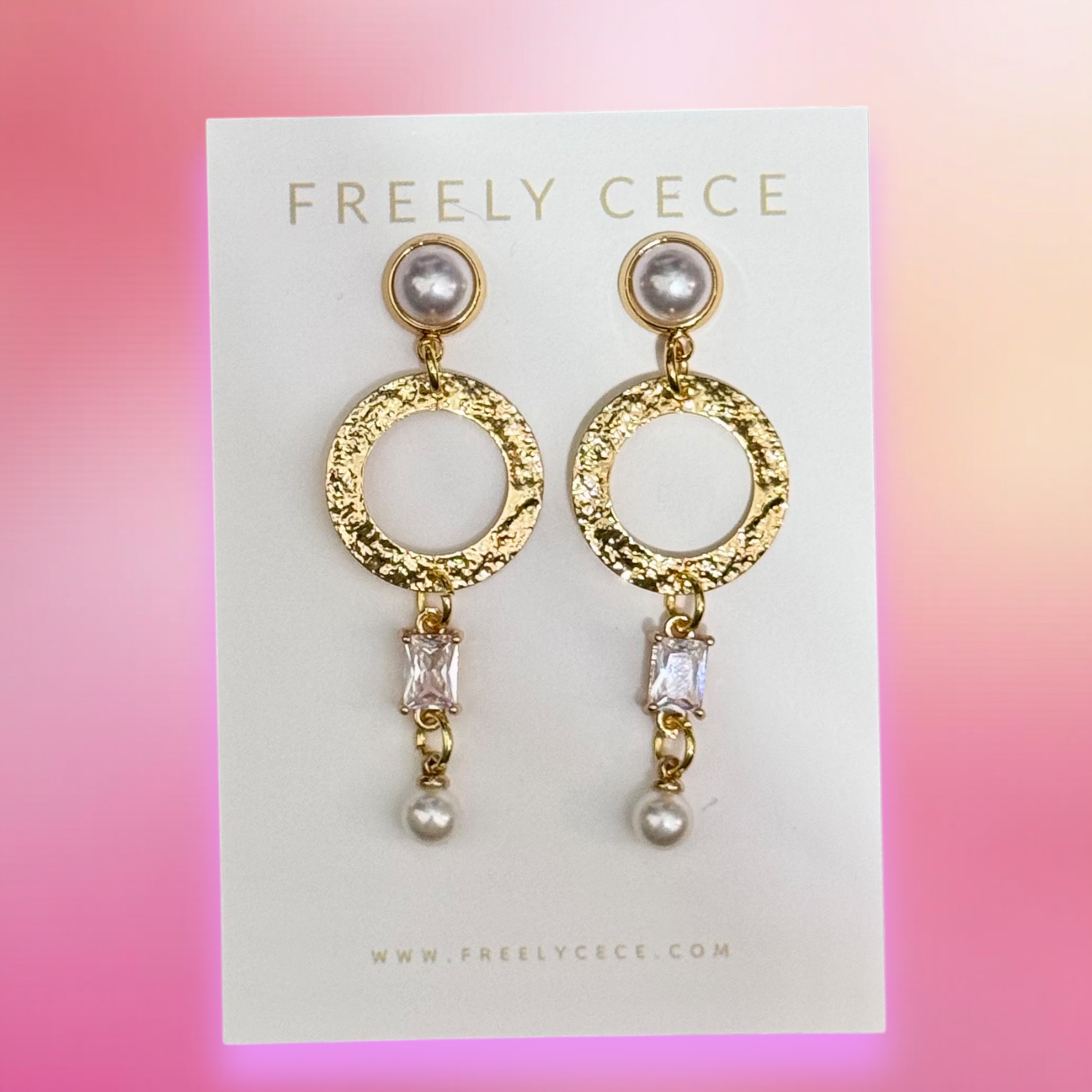 Gold Pearl Dangle Earrings