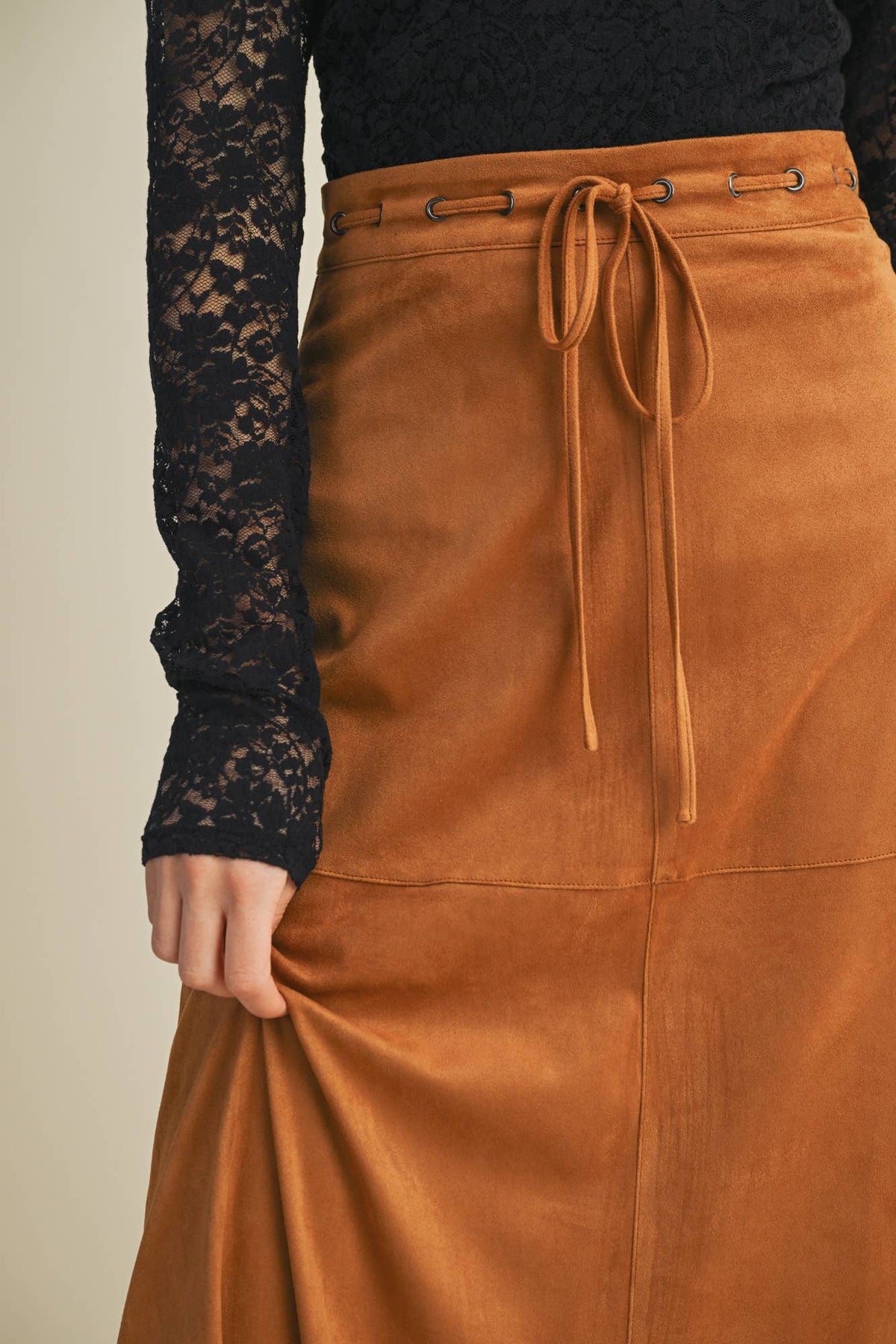 Drawstring Suede Skirt