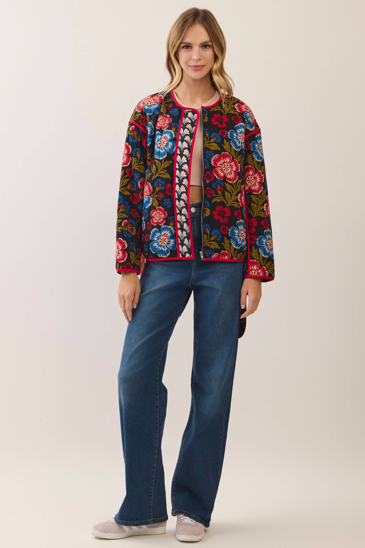 Floral print belted jacket