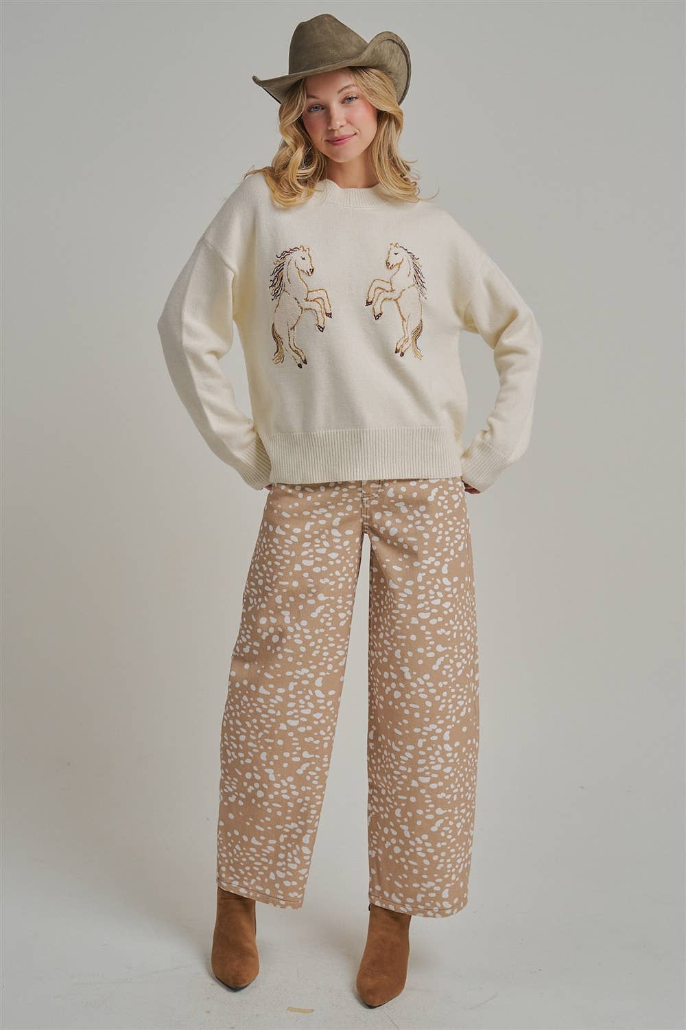 DEER PRINT WIDE LEG PANTS