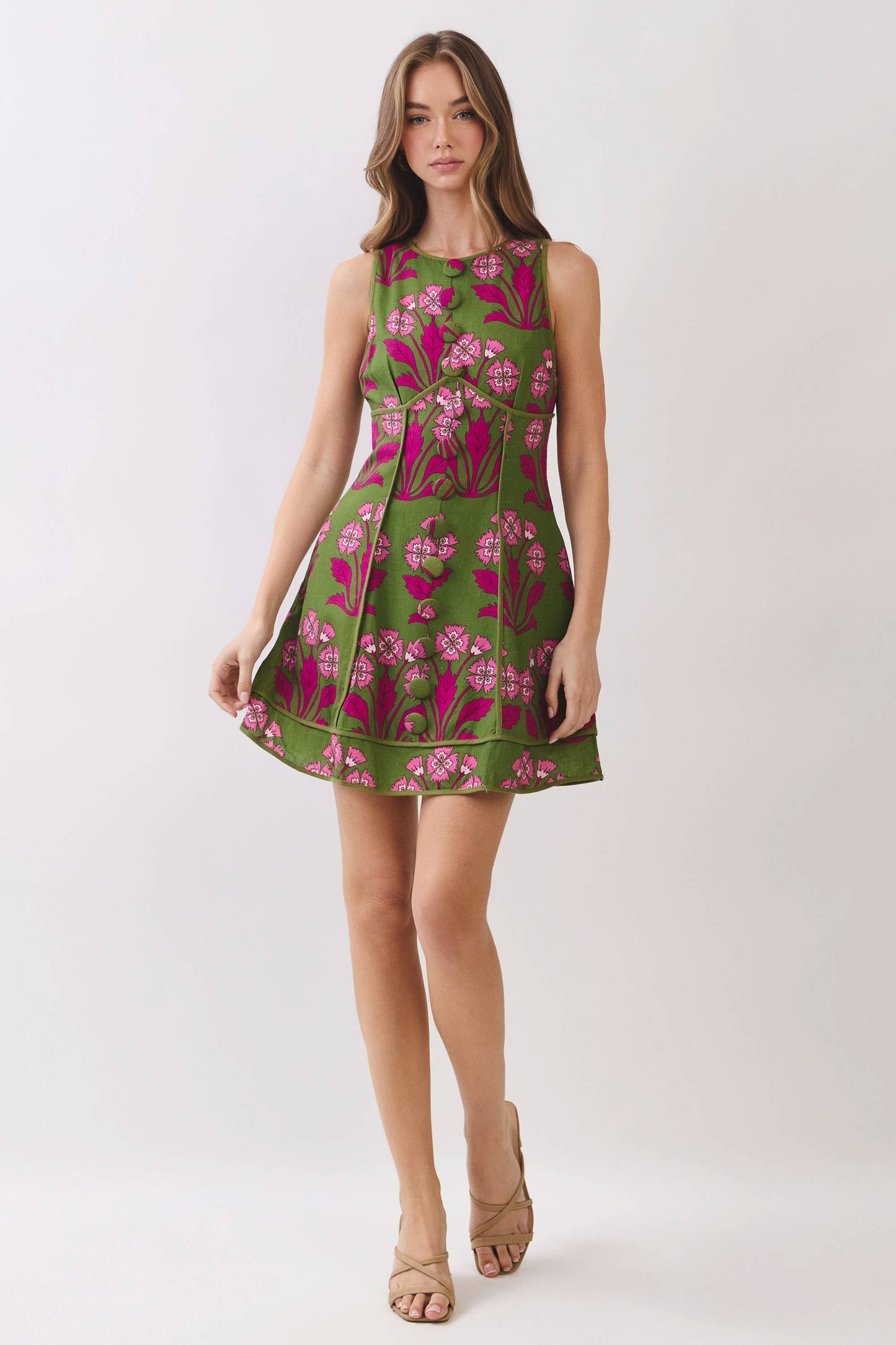 Floral Button Front Mini Dress