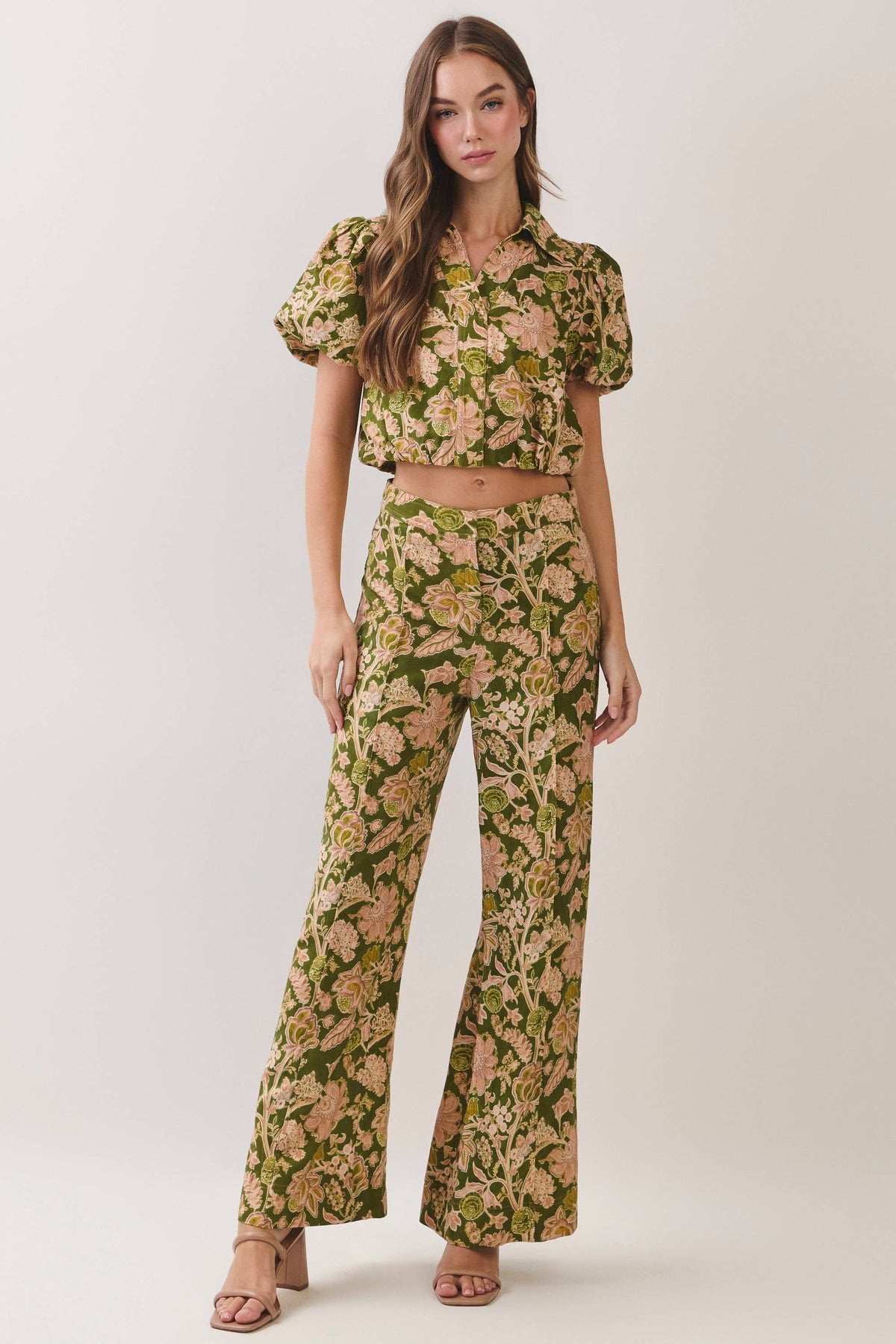 Floral Print Wide Leg Long Pants