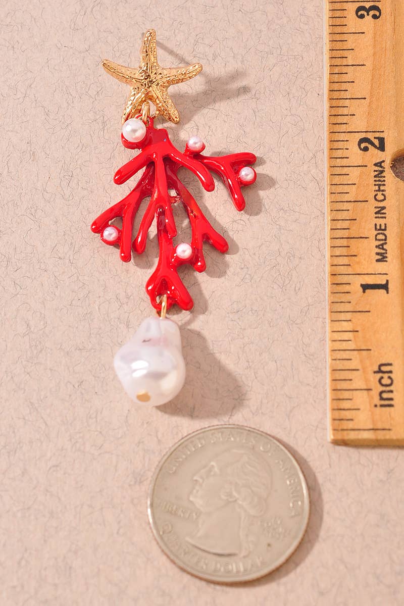 METAL STARFISH PEARL DROP EARRINGS