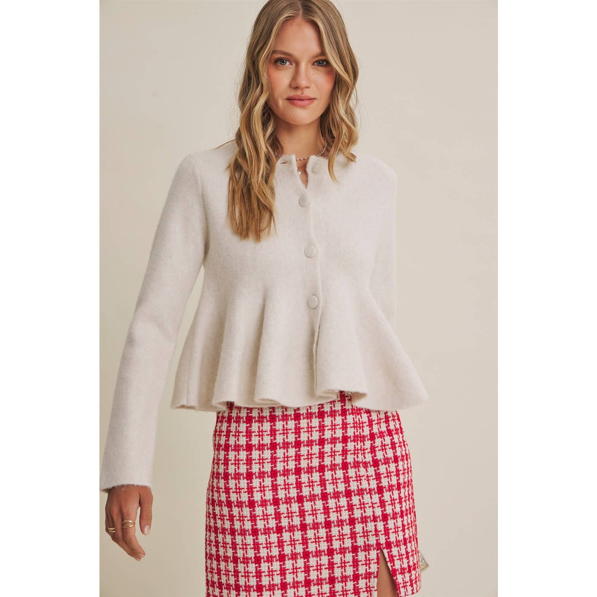 PEPLUM BUTTON SWEATER *MORE COLORS*