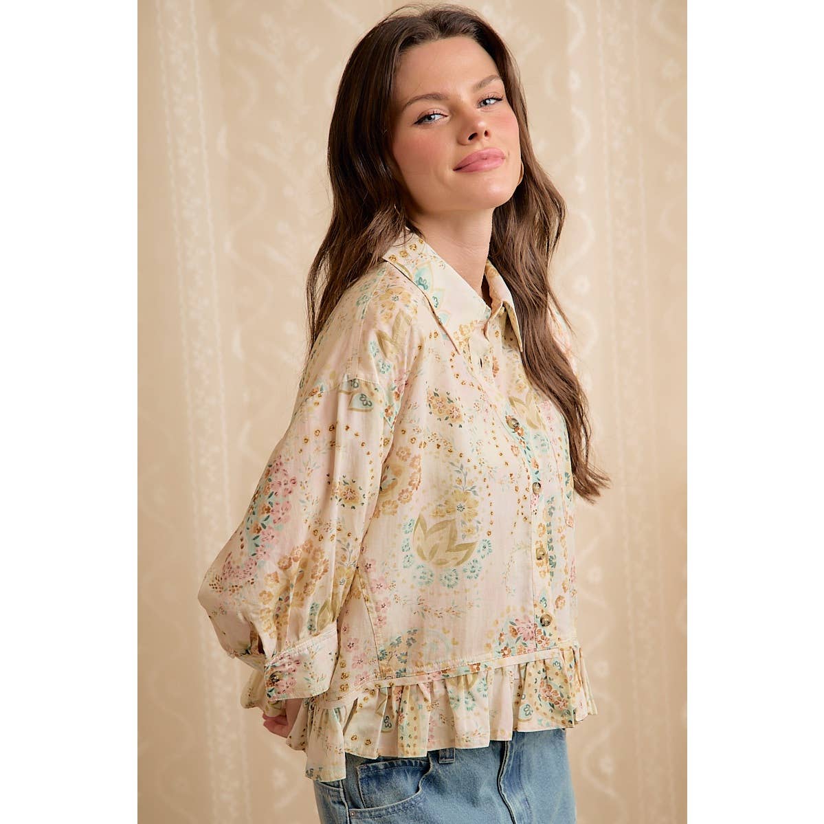 FLORAL BUTTON DOWN BLOUSE