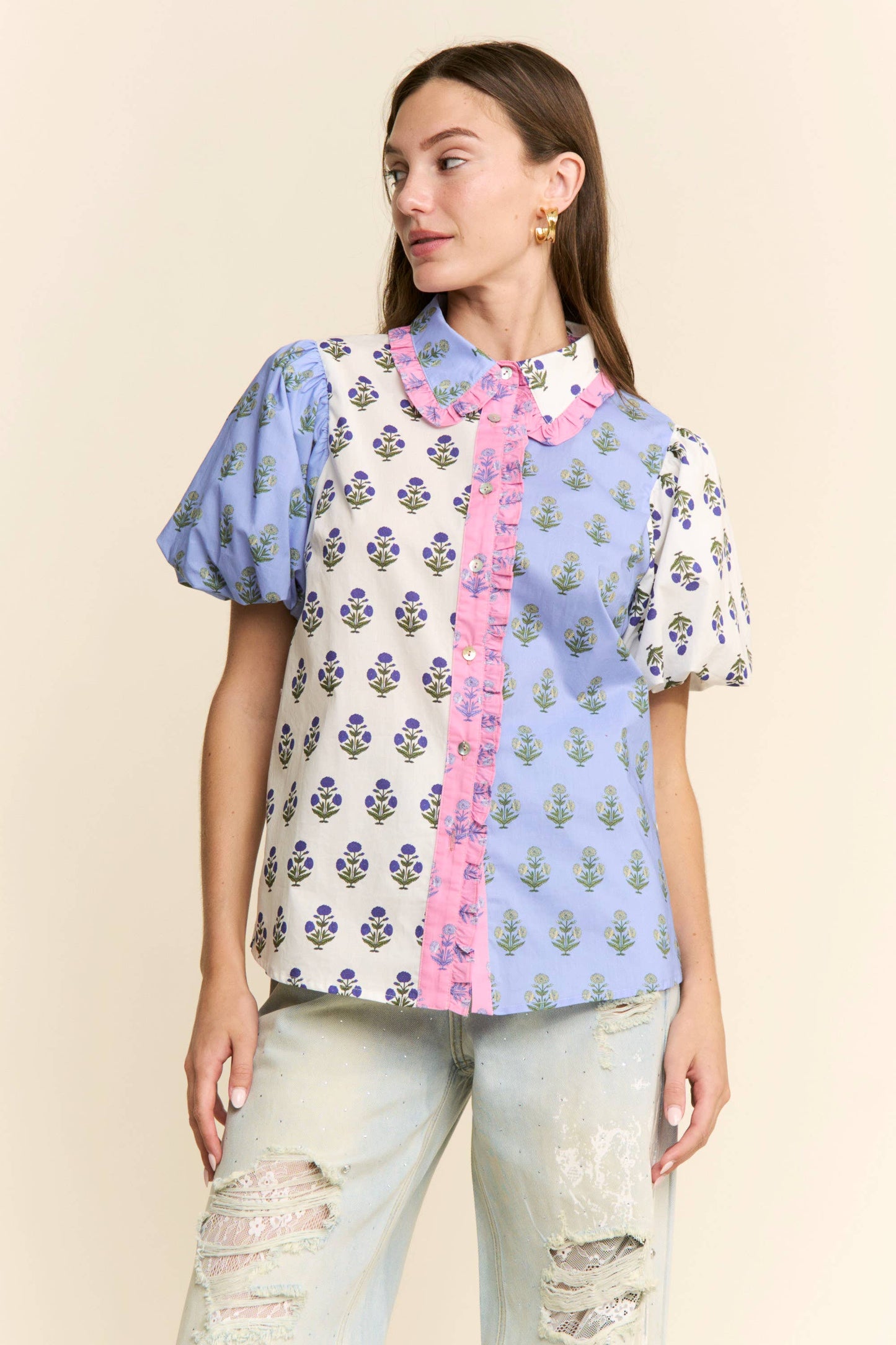 MULTI PRINT FLORAL BLOUSE