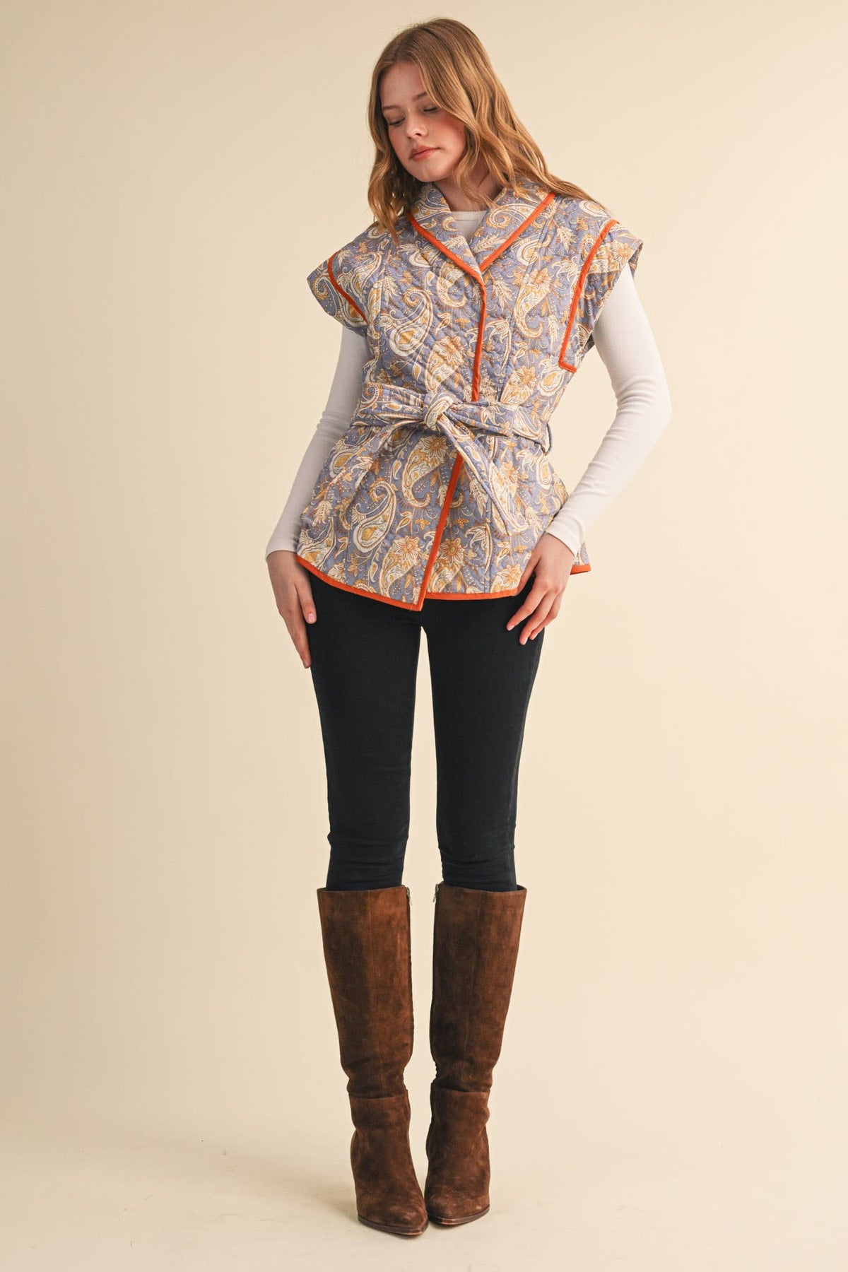 QUILTED PAISLEY WRAP VEST