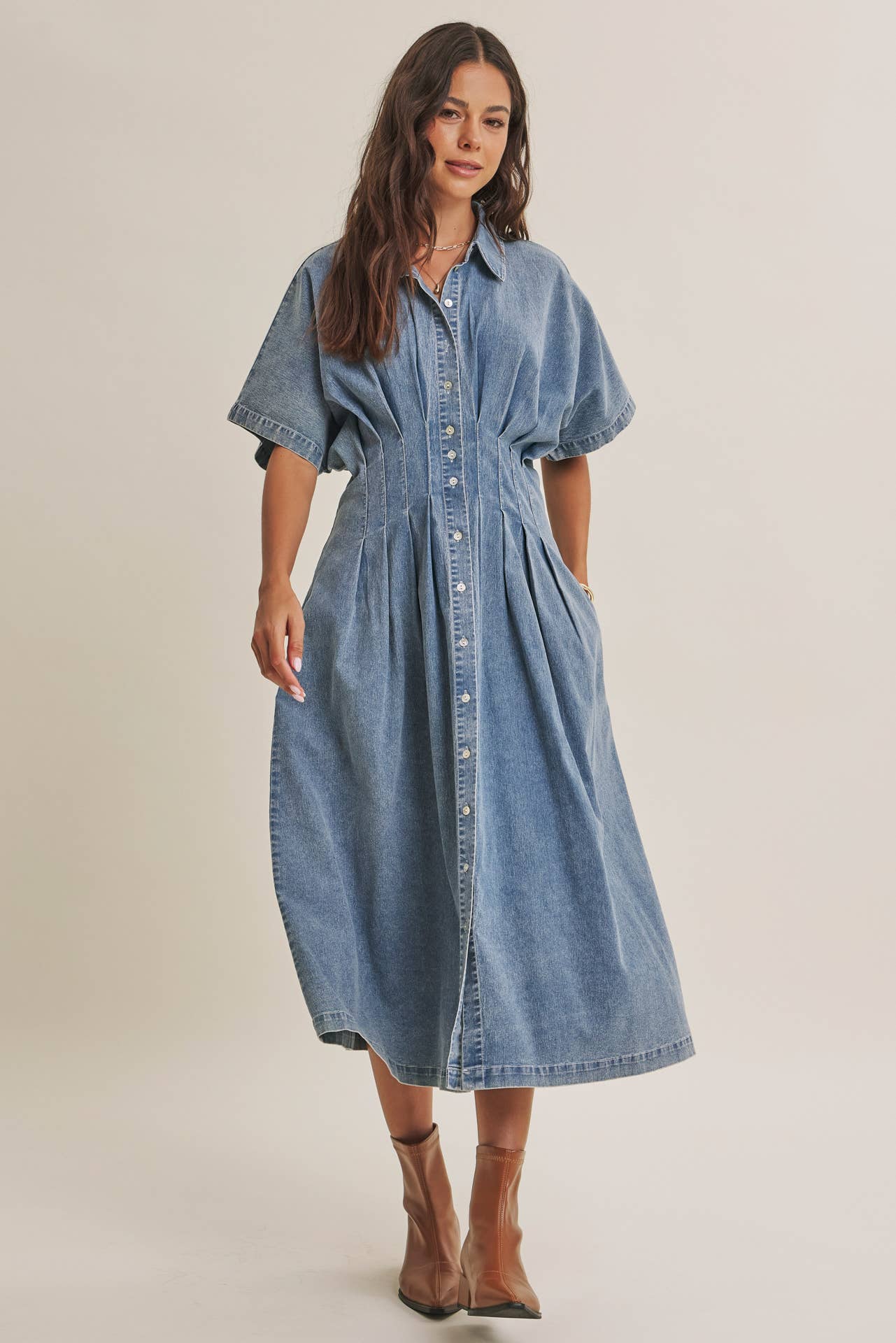 BUTTON-DOWN DENIM DRESS
