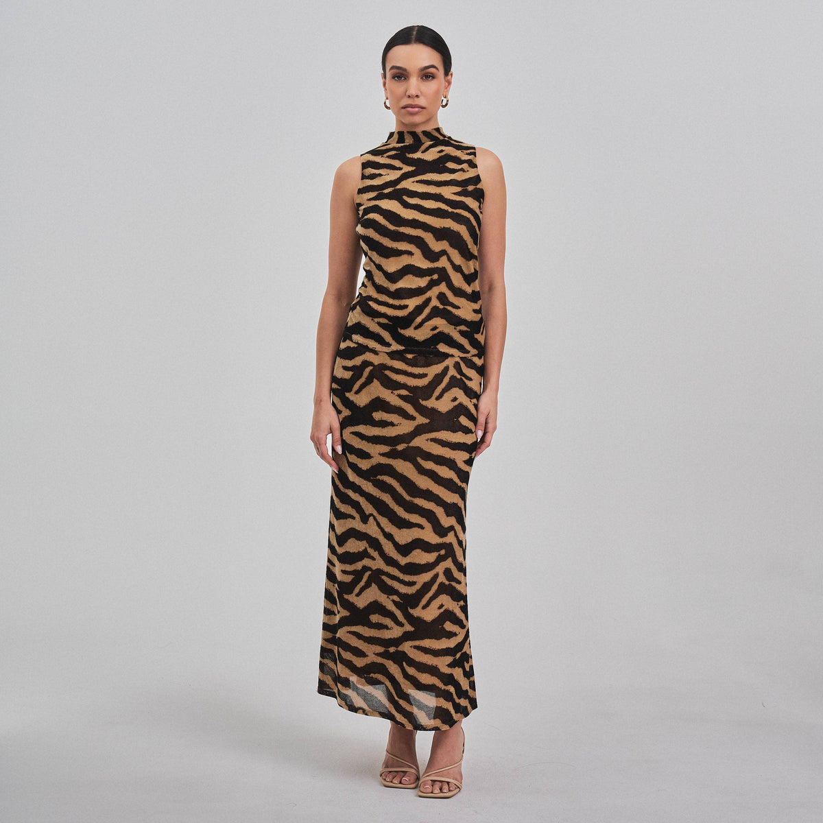 Tiger print mock neck top