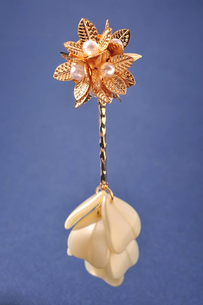 Elegant Floral Pearl Butterfly Drop Earrings