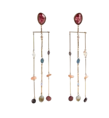 Serenity  Fringe Earring- Genuine Gemstone and 14K gold 