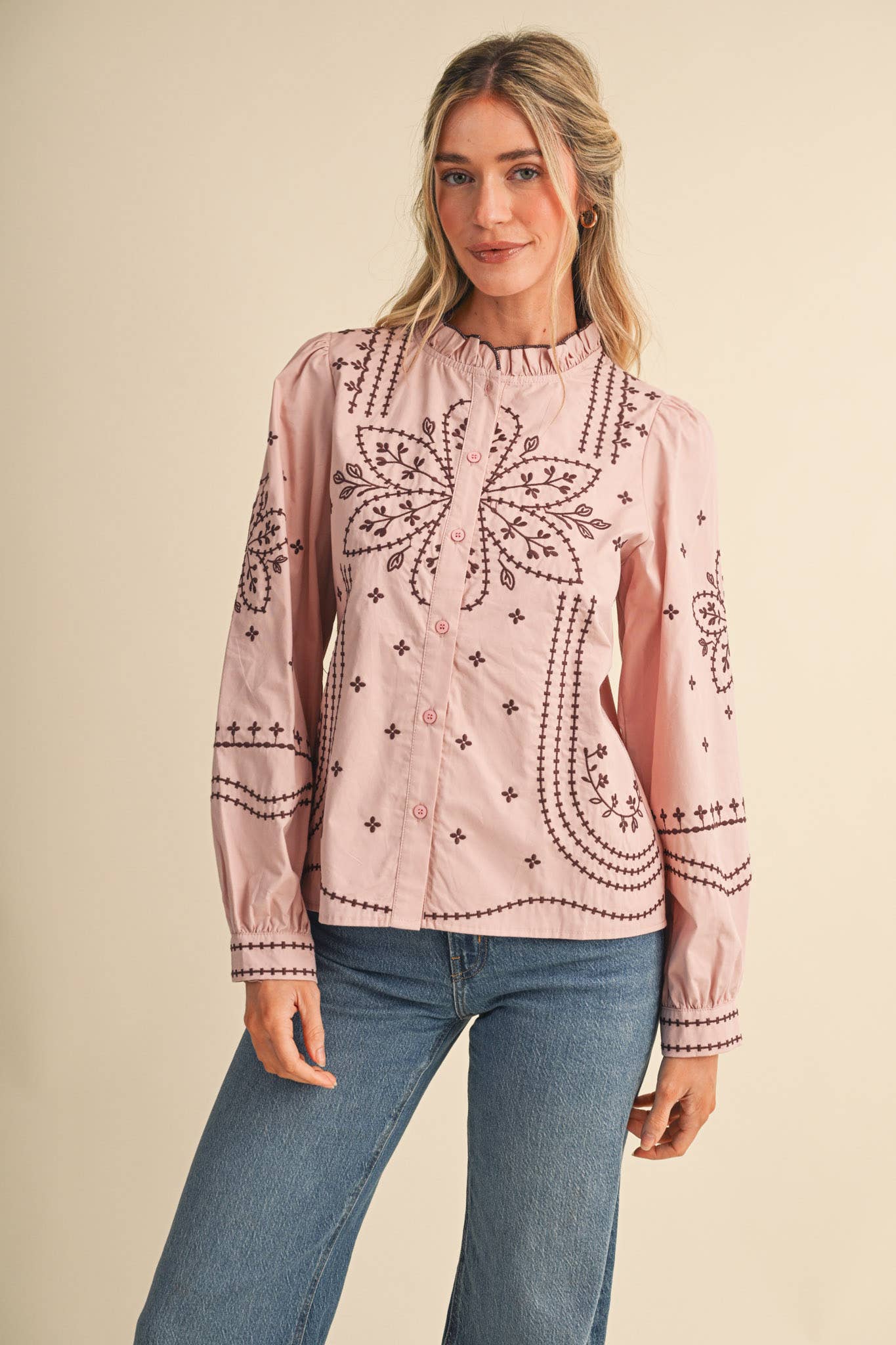 EMBROIDERED BUTTON UP TOP