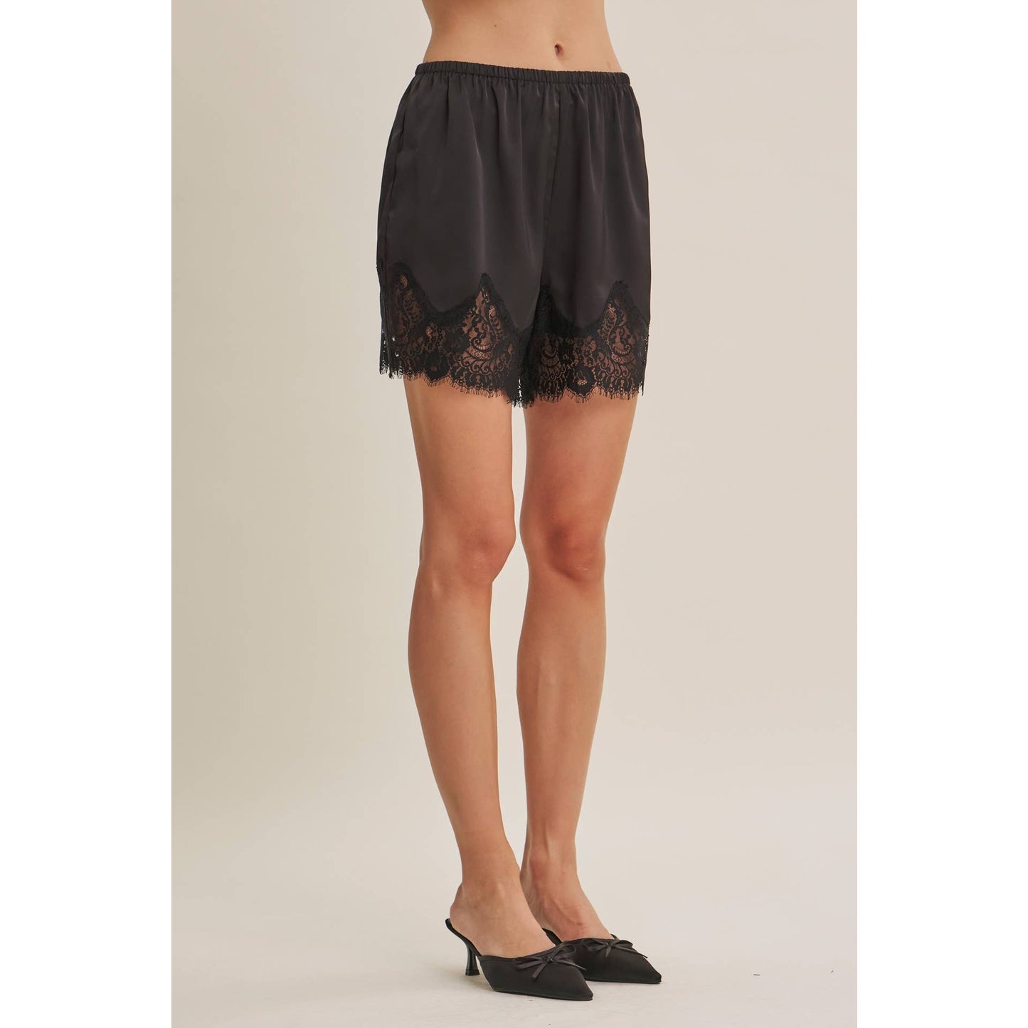 SATIN LACE ELASTIC WAIST SHORTS *More Colors*