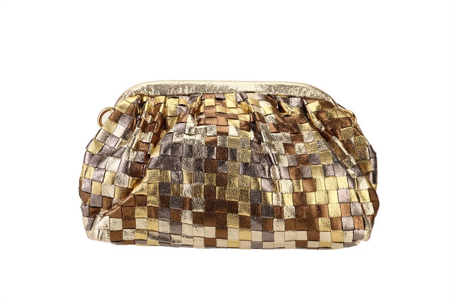 Ladies Woven Faux Leather Multi Color Clutch Handbag