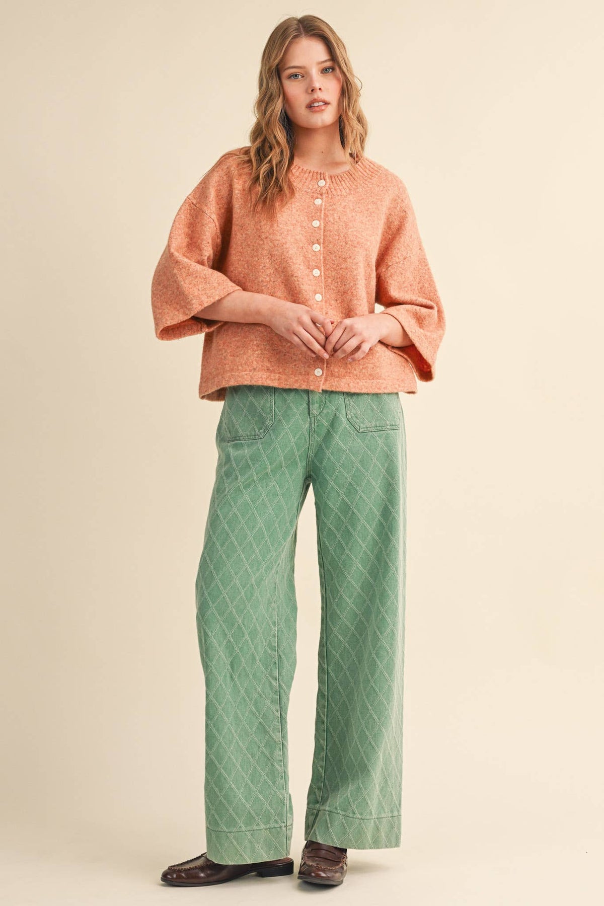 QUILTED WIDE LEG PANTS