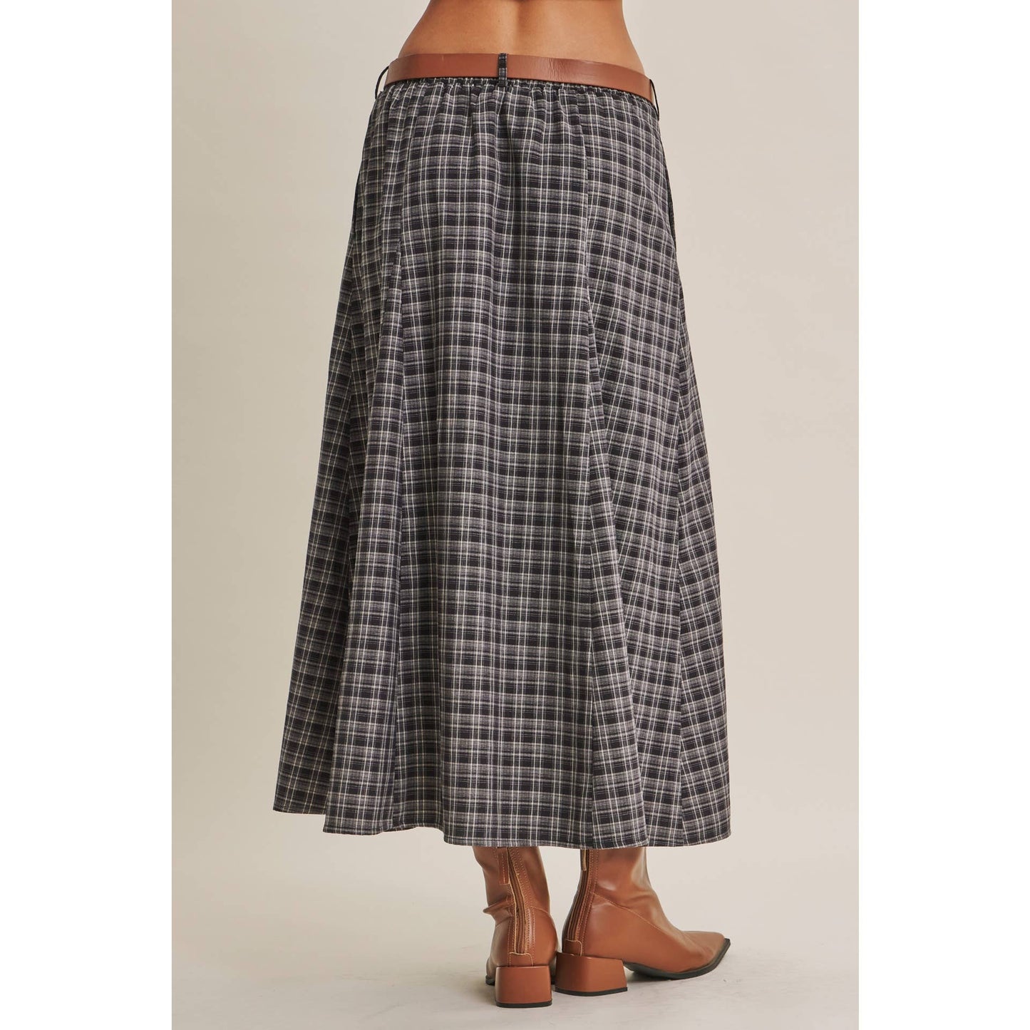 PLAID MAXI SKIRT WITH BELT