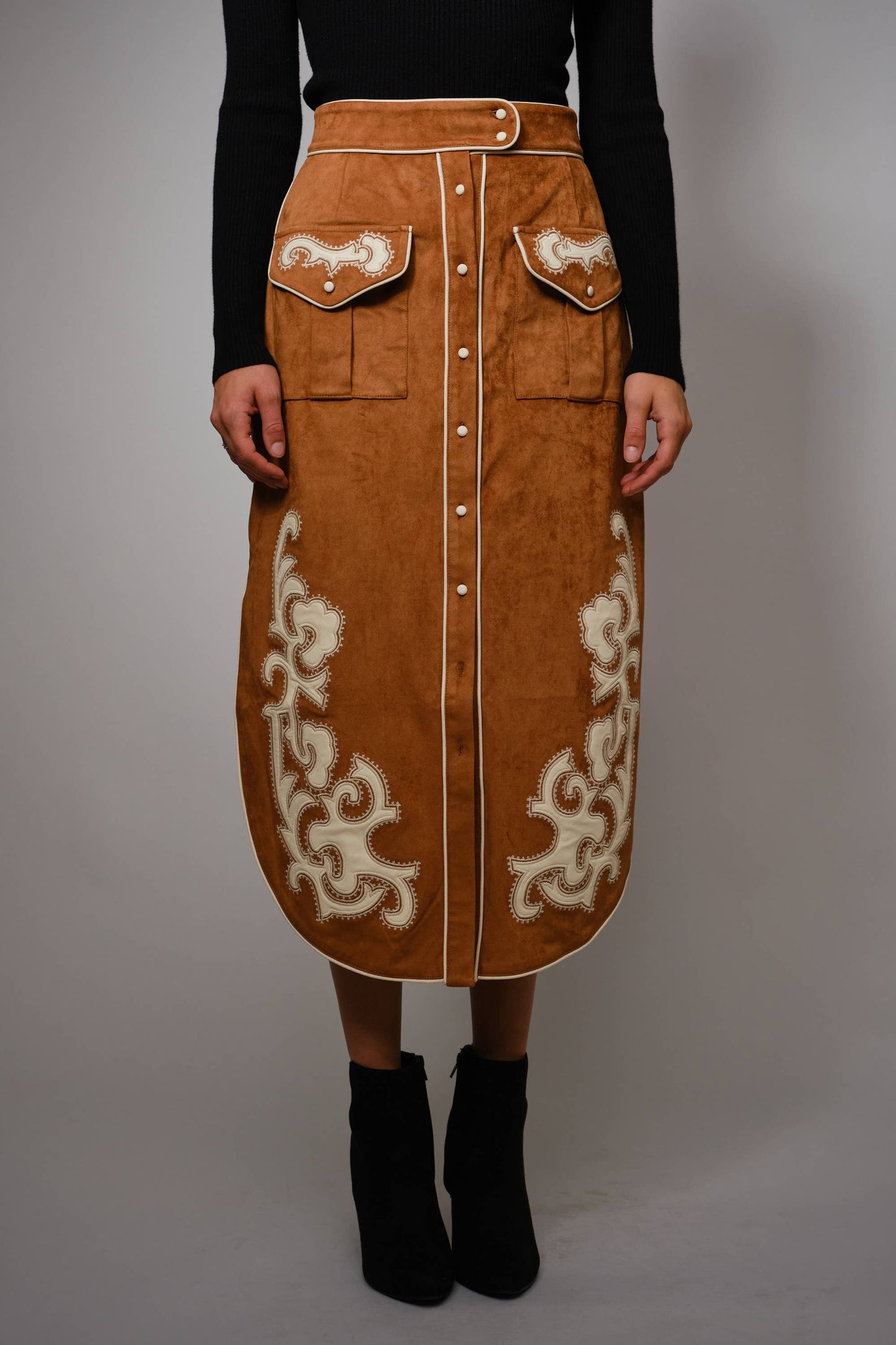 Suede Patch Midi Skirt