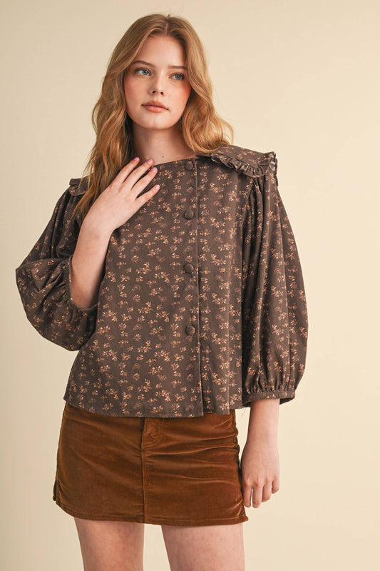 FLORAL TOP WITH RUFFLED SAILOR COLLAR