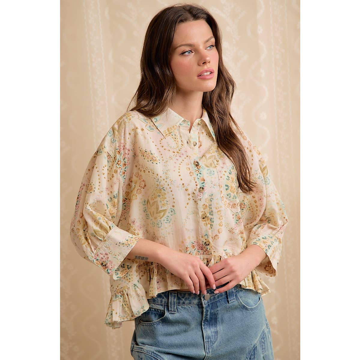 FLORAL BUTTON DOWN BLOUSE