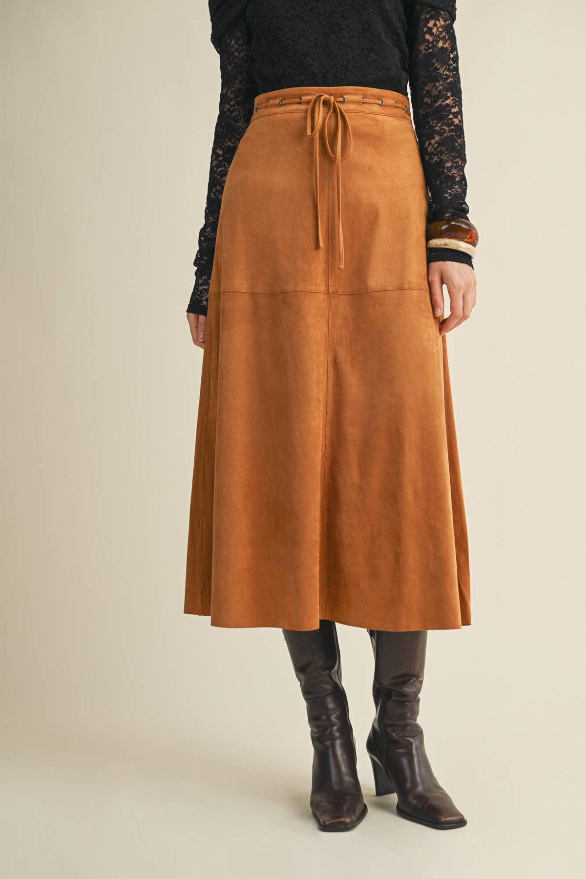 Drawstring Suede Skirt