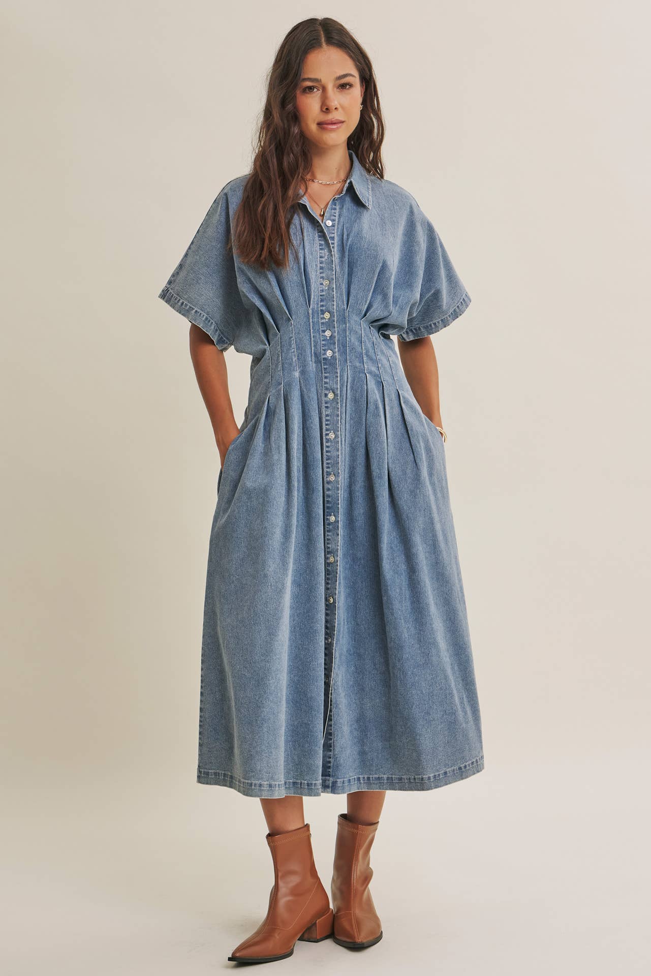 BUTTON-DOWN DENIM DRESS