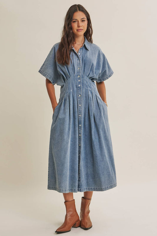 BUTTON-DOWN DENIM DRESS