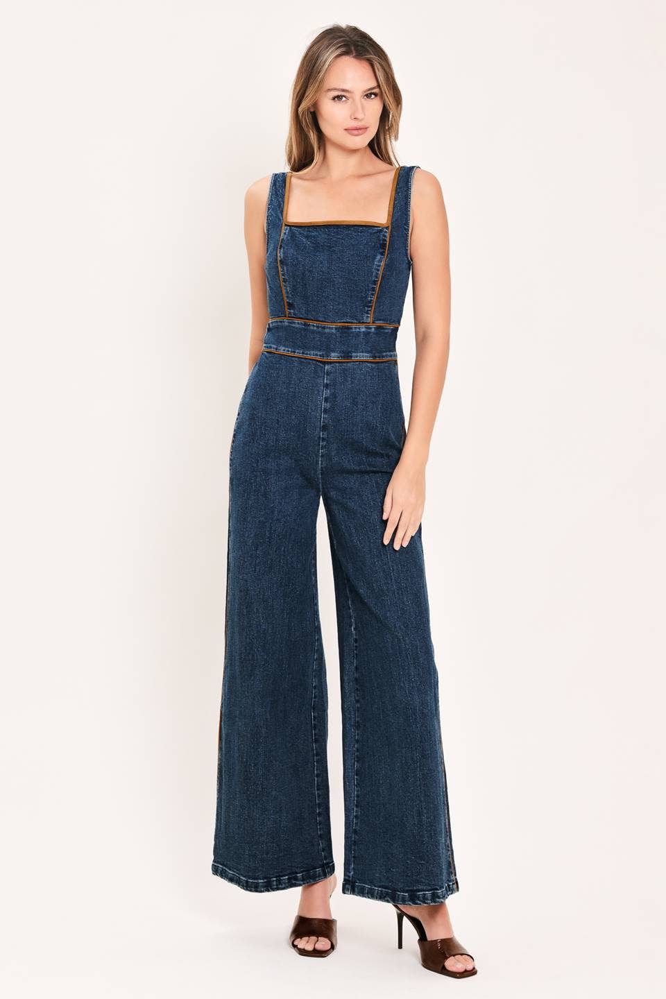 A washed denim jumpsuit