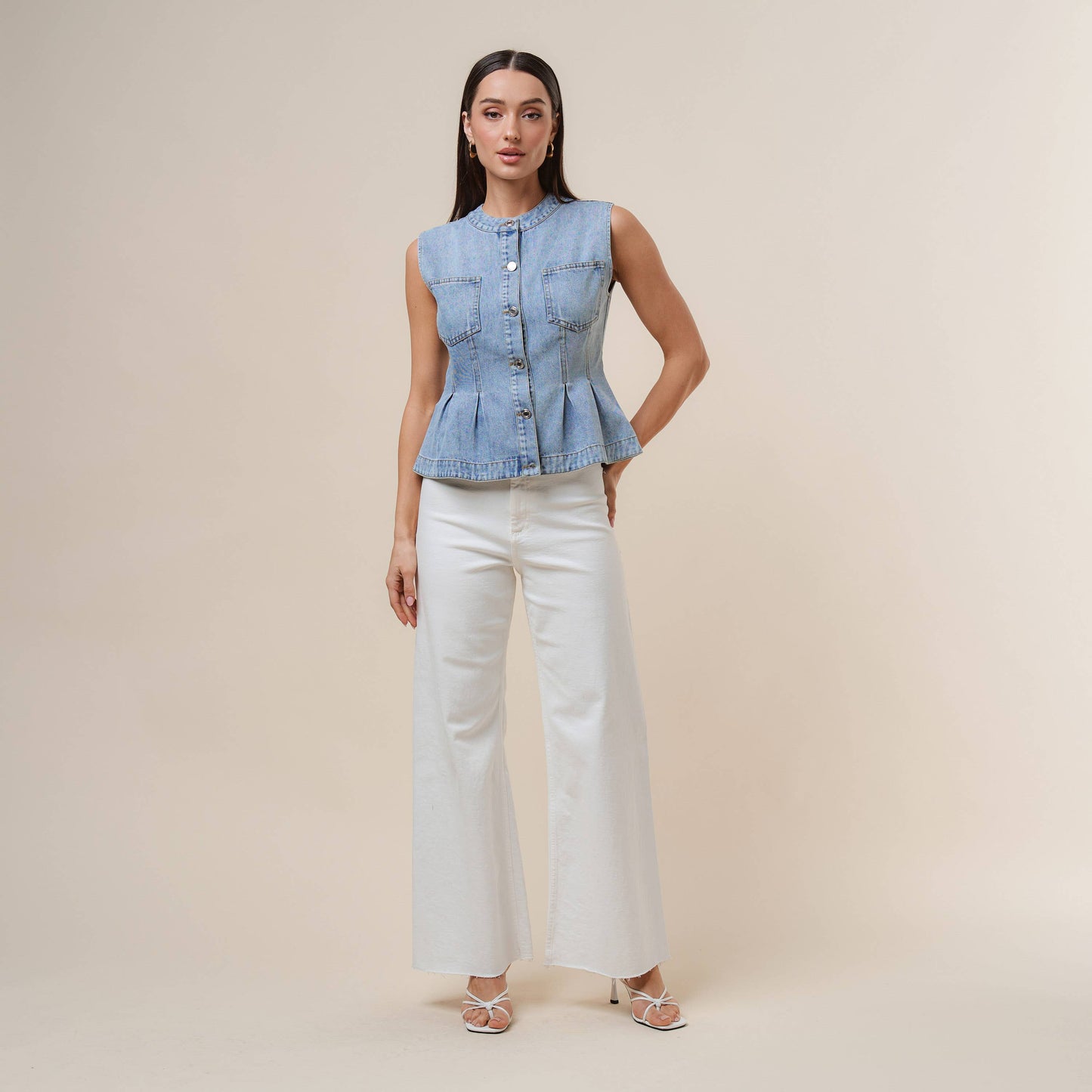 Denim peplum vest