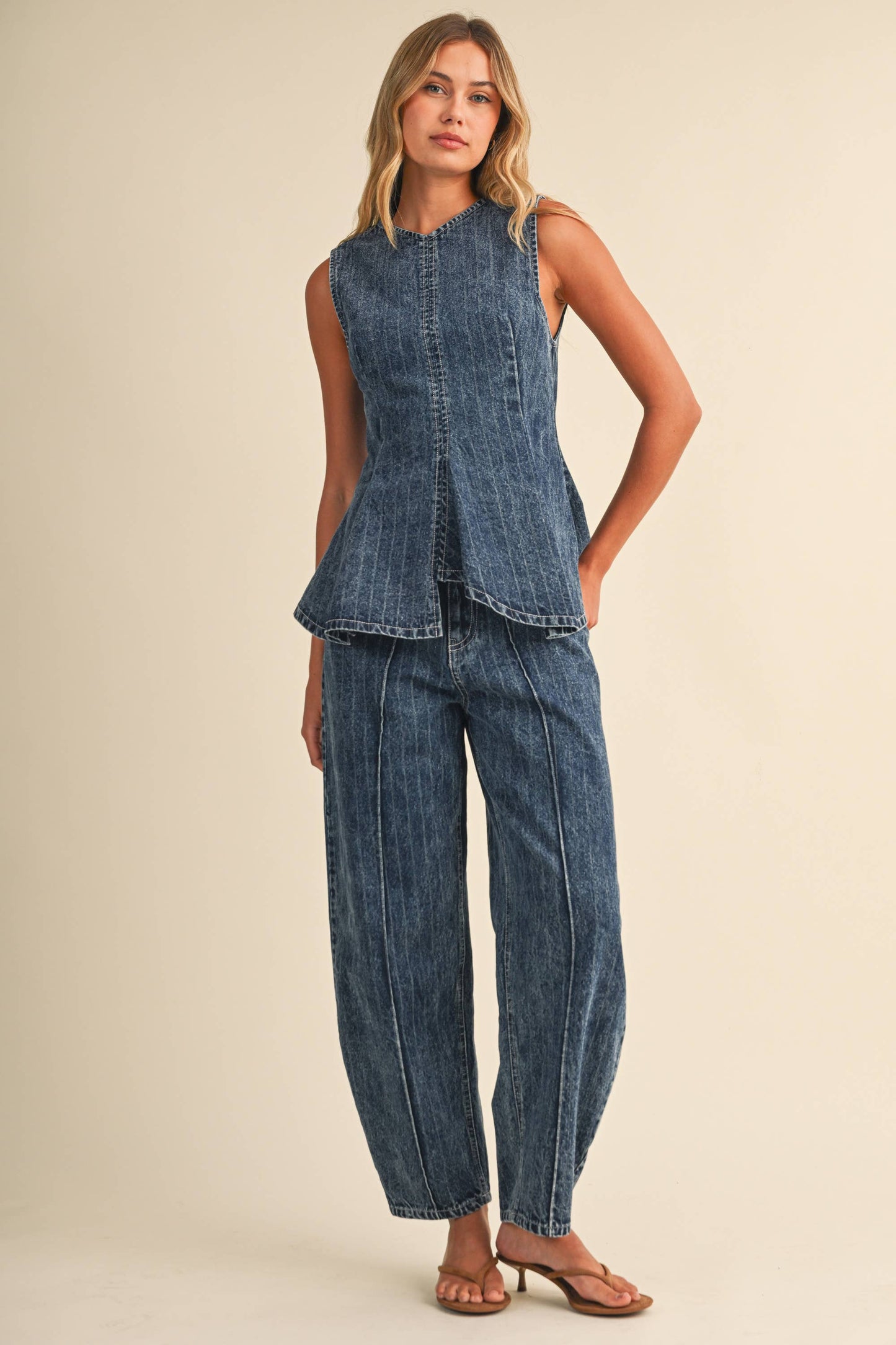 DENIM PEPLUM & BARREL SET