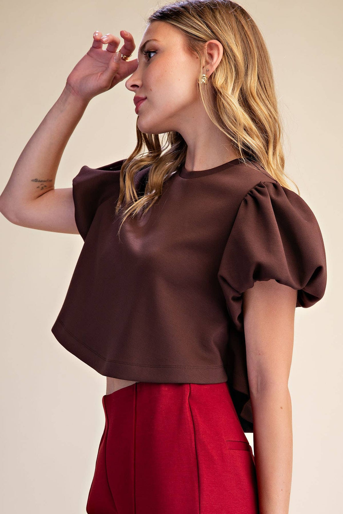 Cropped Puff Sleeve Top *More Colors Available*