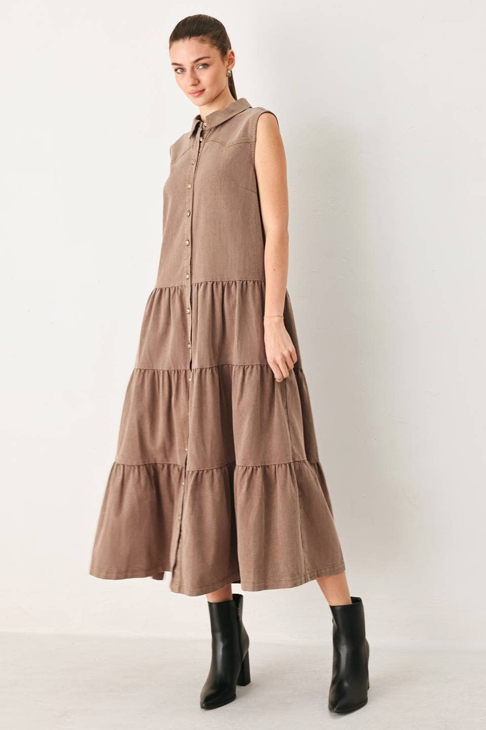 Solid woven midi dress