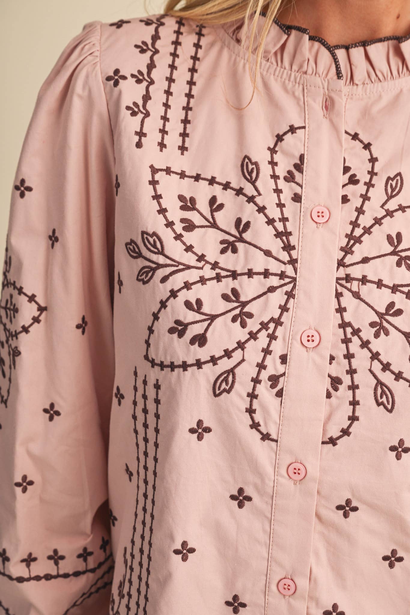 EMBROIDERED BUTTON UP TOP