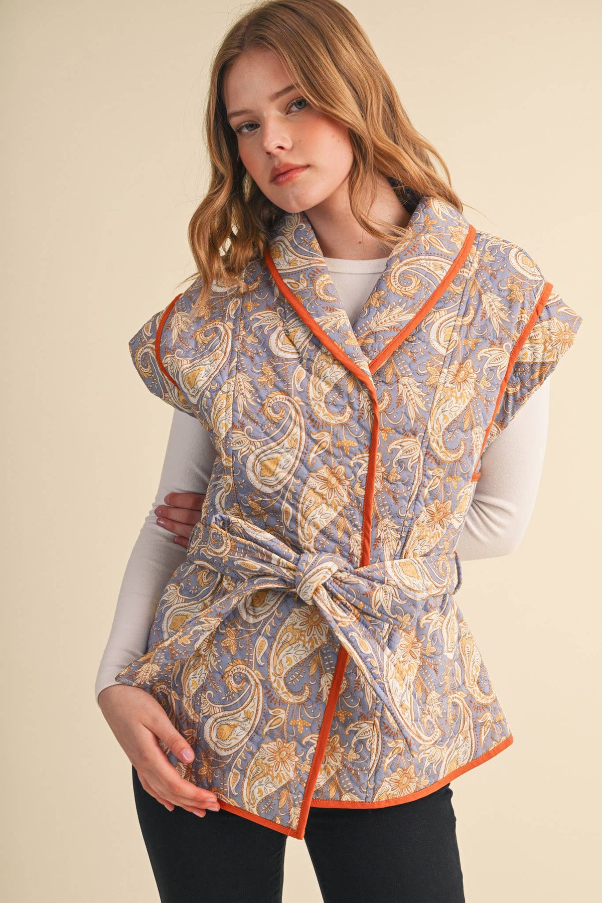 QUILTED PAISLEY WRAP VEST