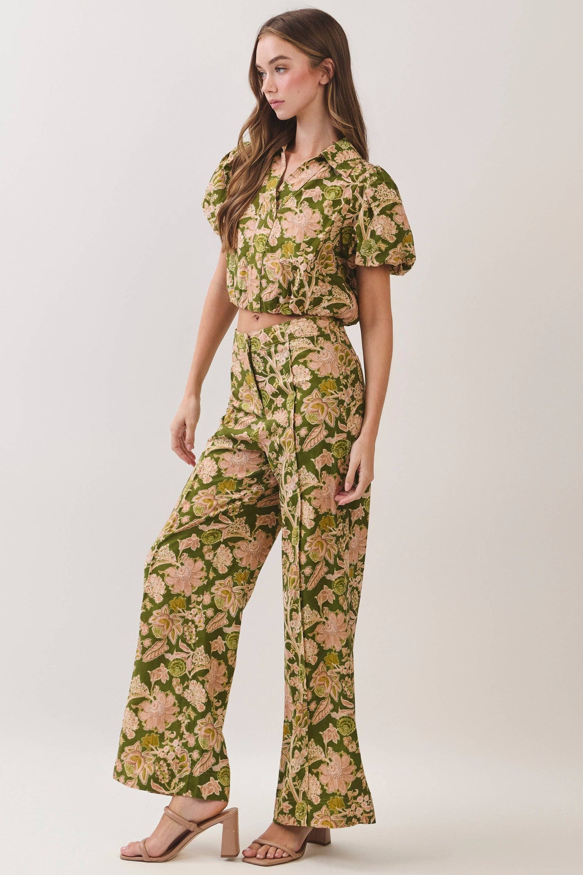 Floral Print Wide Leg Long Pants