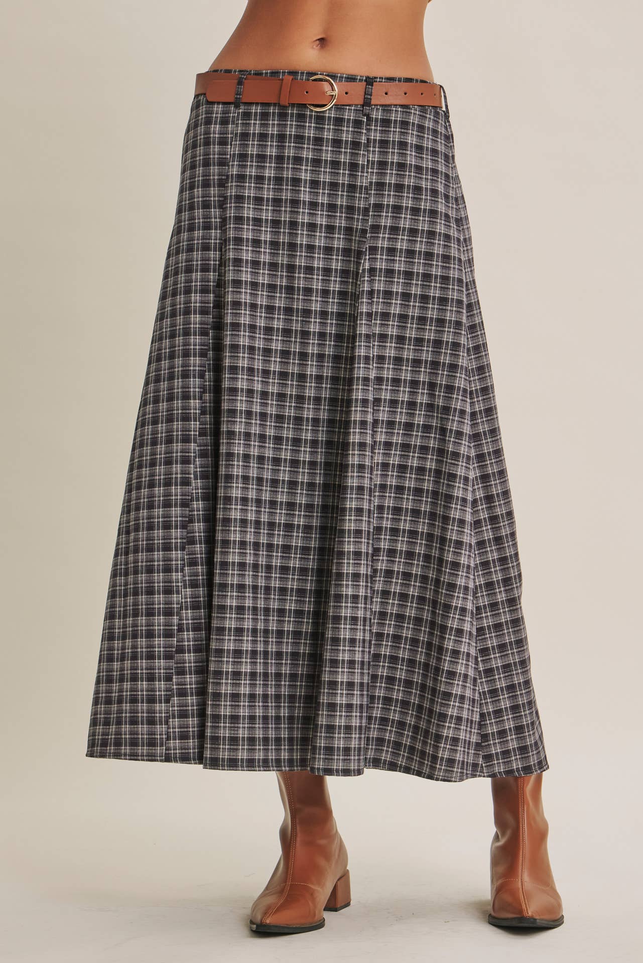 PLAID MAXI SKIRT WITH BELT
