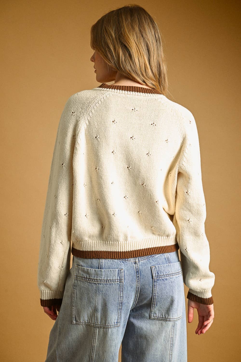 POINTELLE EFFECT KNIT CARDIGAN