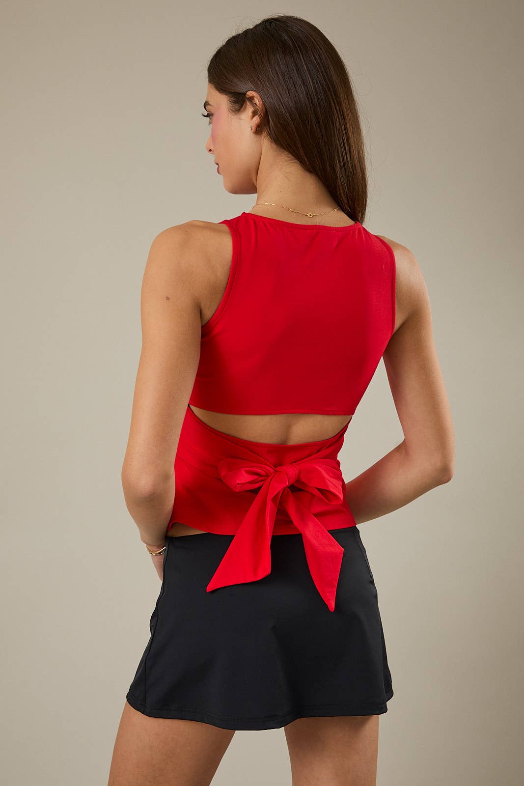 ROUND NECK SLEEVELESS BACK TIES JERSEY TOP