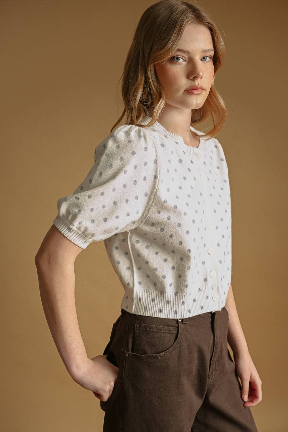 POLKA DOT SHORT SLEEVE CARDIGAN