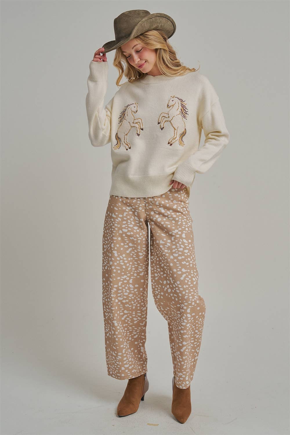 DEER PRINT WIDE LEG PANTS