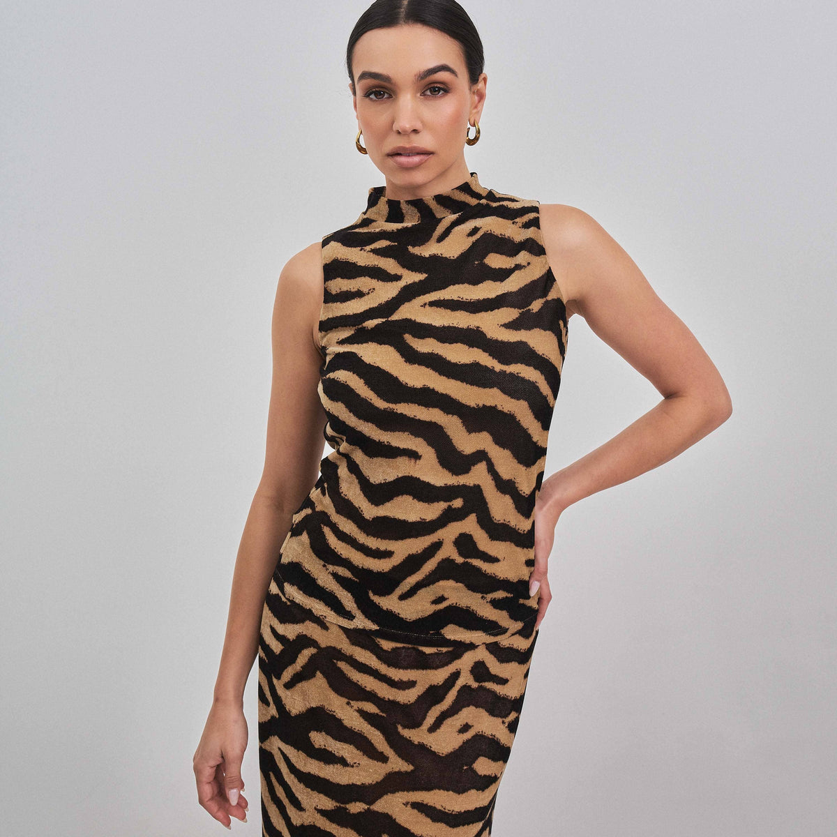 Tiger print mock neck top