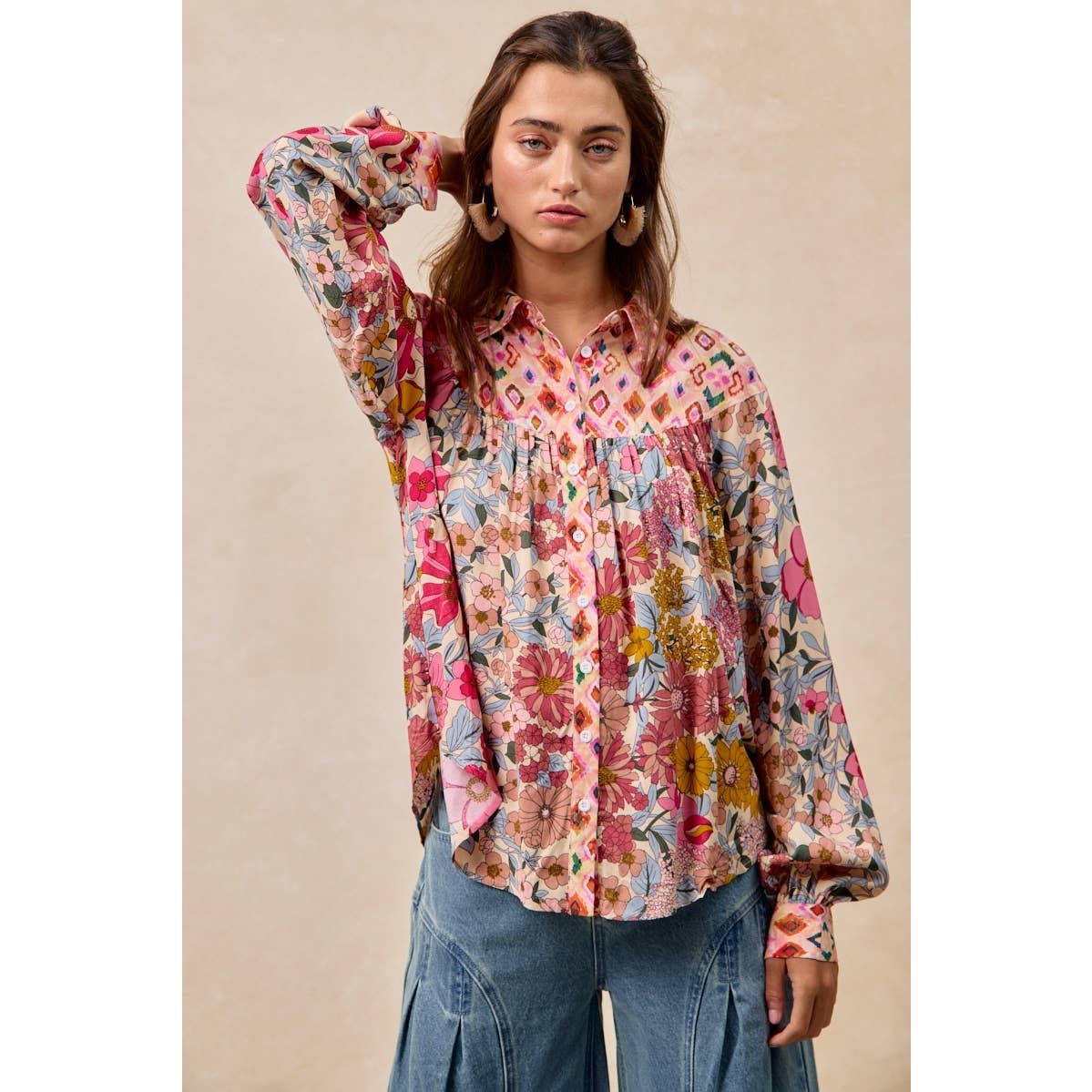 FLORAL PRINT DETAIL BLOUSE