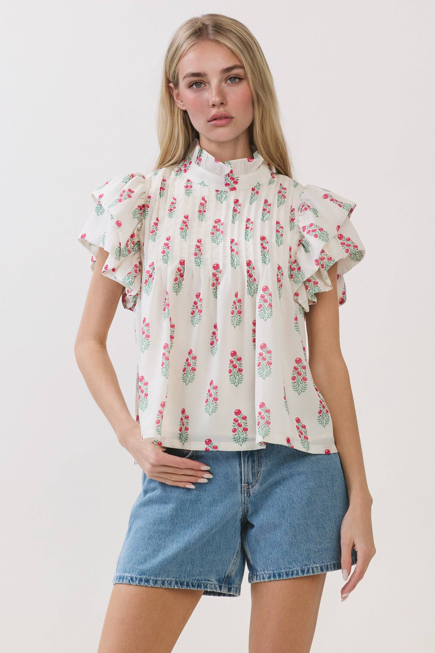 Floral Print High Neck Top