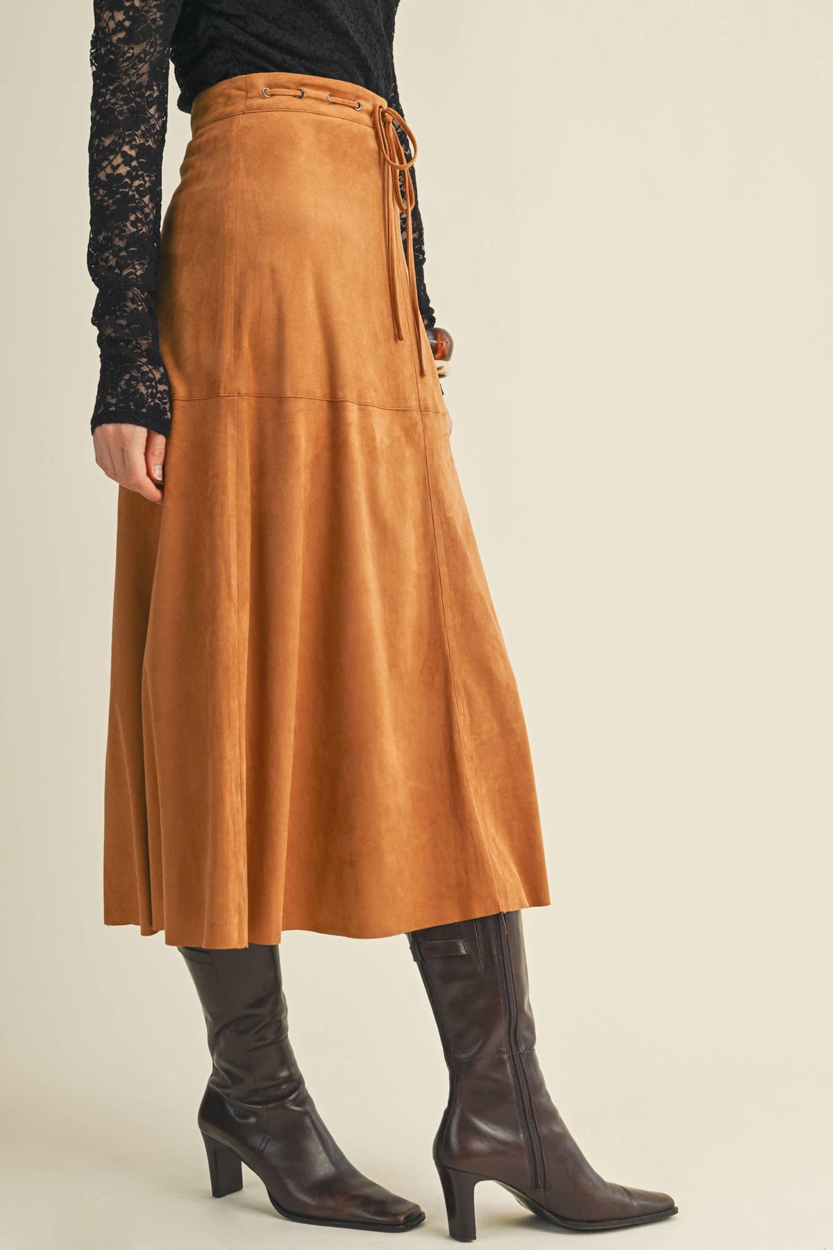Drawstring Suede Skirt