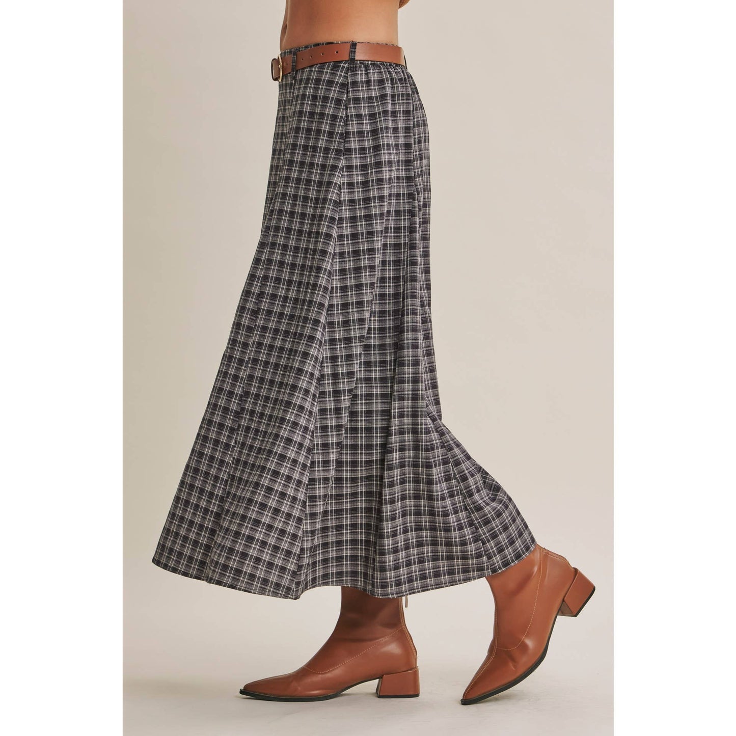 PLAID MAXI SKIRT WITH BELT