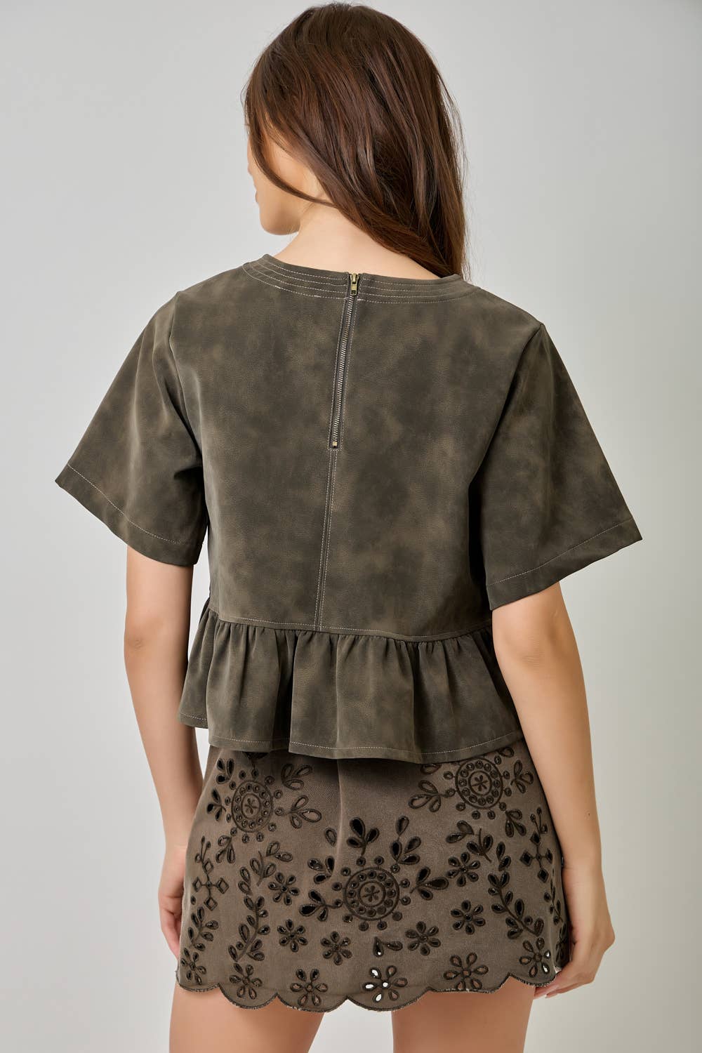 Vintage Faux Leather Peplum Top