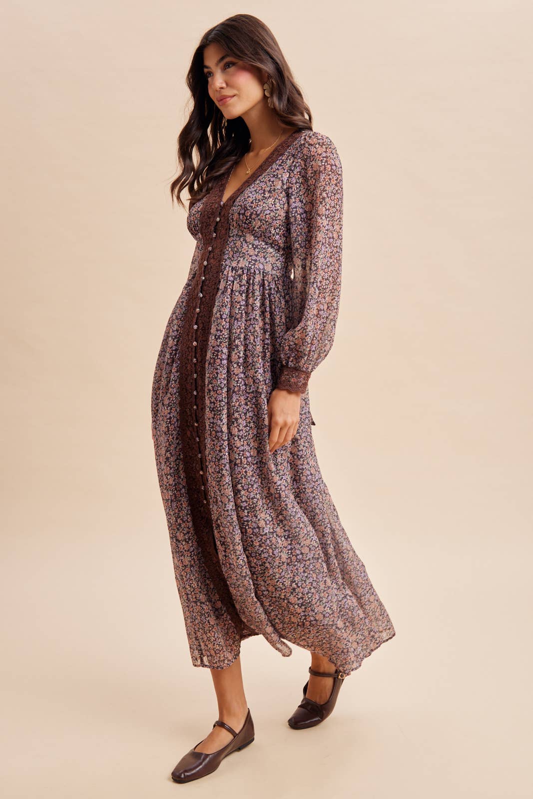 LACE TRIM FLORAL MAXI