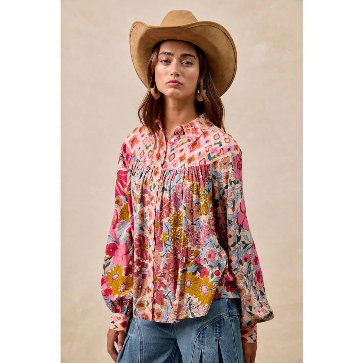 FLORAL PRINT DETAIL BLOUSE